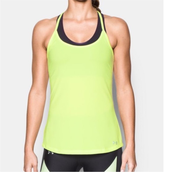 Under Armour Fly By Racing Back Tank in Neon Yellow - Picture 3 of 9
